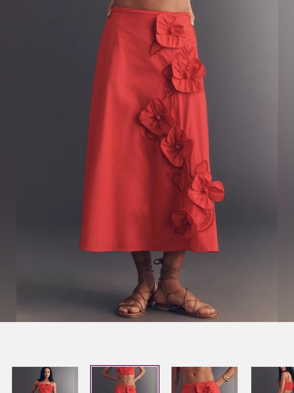 Anthropologie Maeve Red Floral Appliqué Midi Skirt XS  NWT - Picture 3 of 12